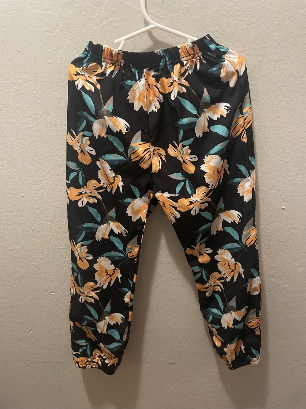 Girls Floral Jogger Sweatpants - Black with Yellow & Teal Floral Print